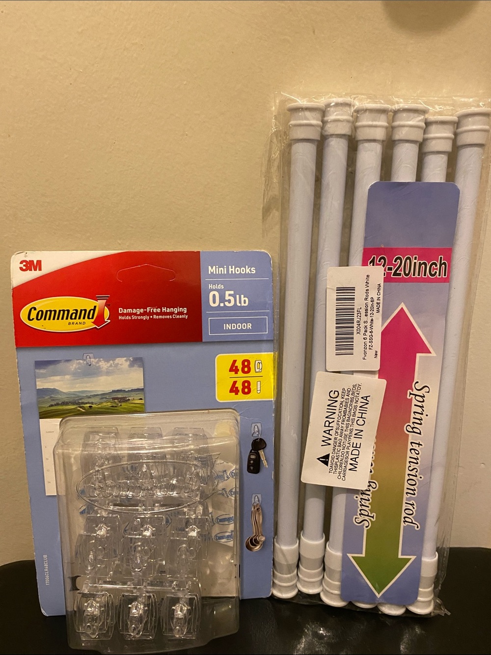 Command Clear Mini Hooks & White Spring Tension Rods